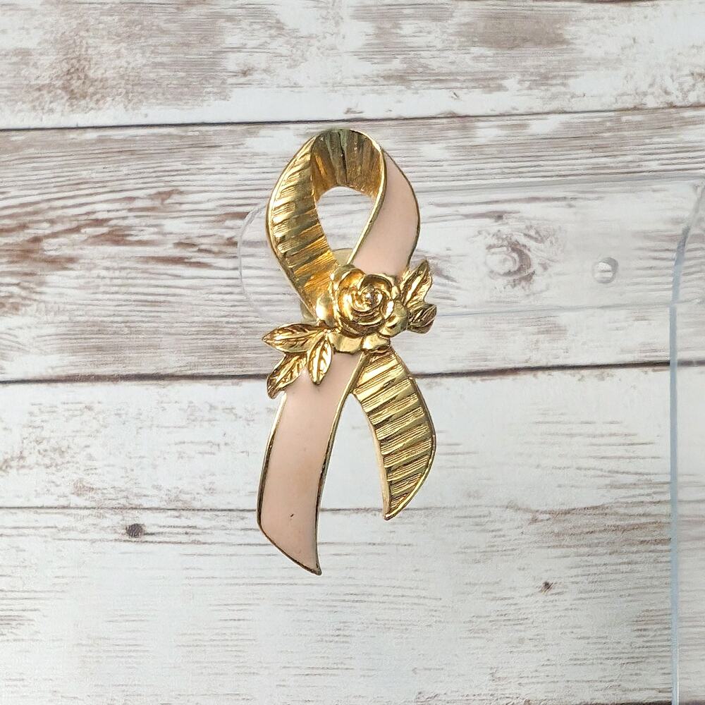 Vintage Avon Brooch / Pin 2" Large Ribbon with Rose
